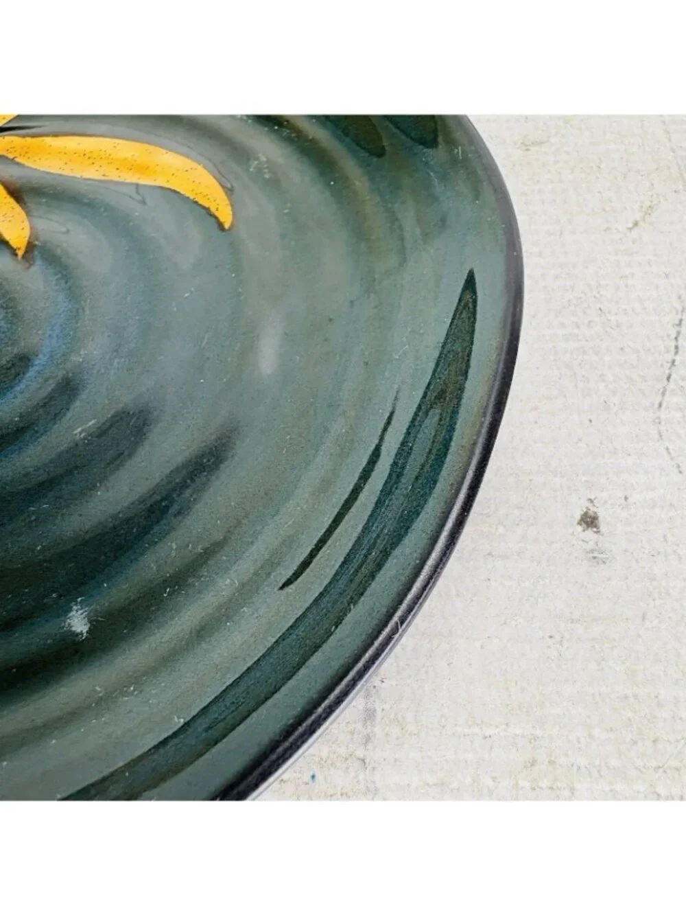 Pier 1 DAKARA Bamboo Leaf Yellow Rust Hand Painted Stoneware Plate & Bowl Set 2